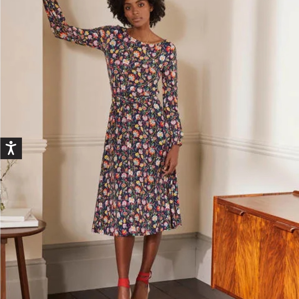 Boden Evelyn Jersey Midi Dress, Navy Floral, Size 6 US